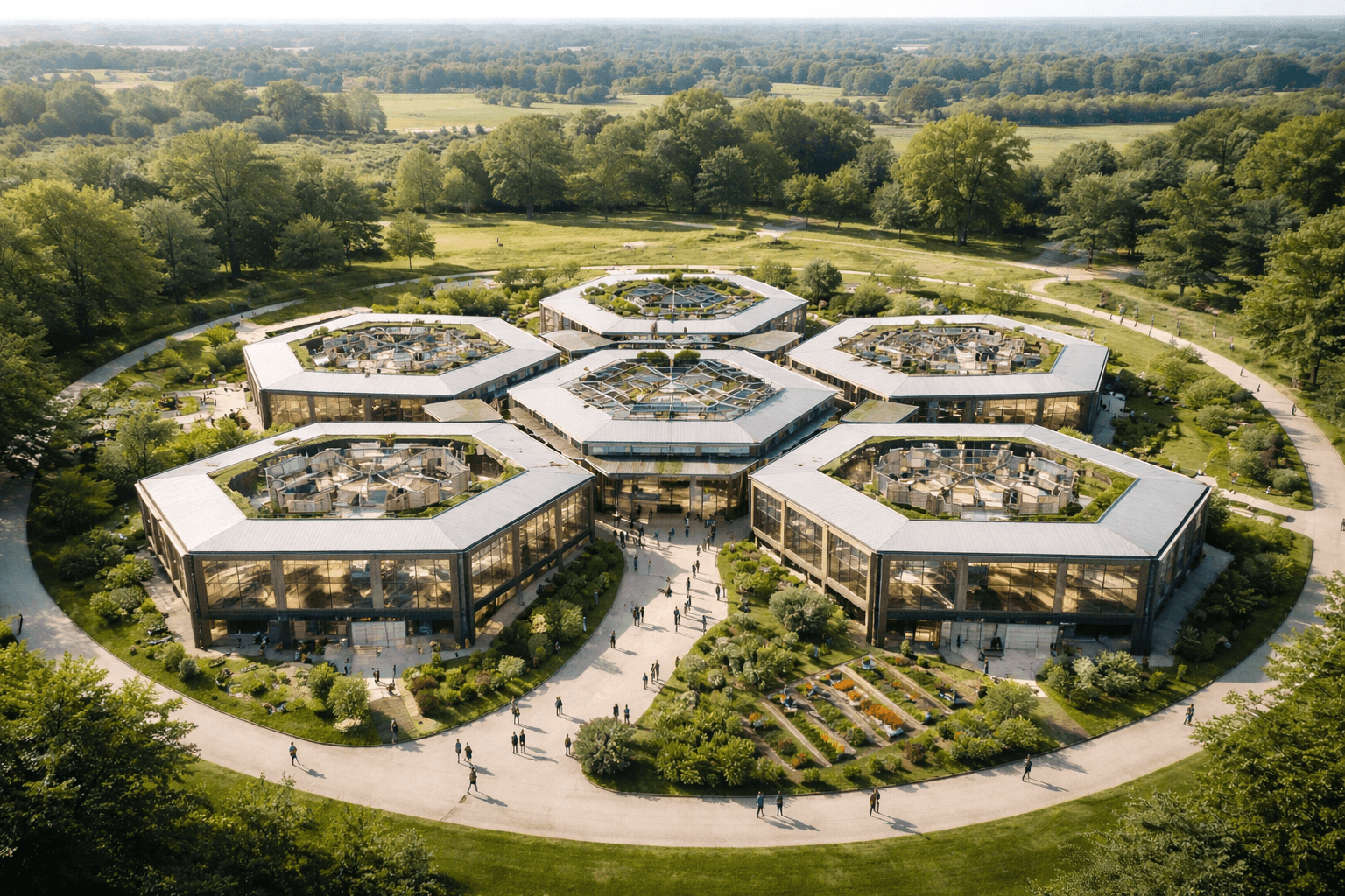 Bronchoe school cluster — aerial vision render